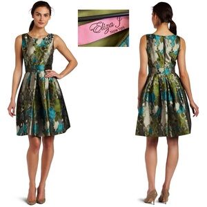 Eliza J Vibrant Green and Blue Patterned Mini Dress
